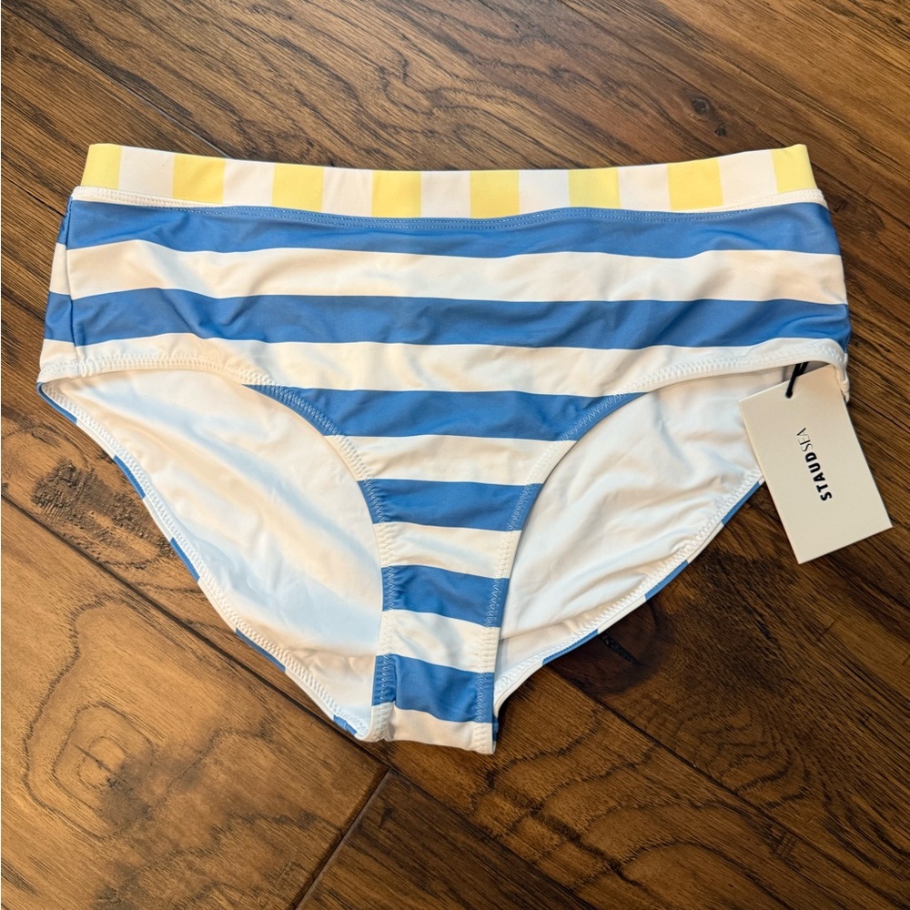 NWT Staud Devon Bikini Bottom, Buttercup Seashore Stripe L